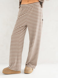 Sadie Stripe Wide Leg Trousers - Tan Stripe