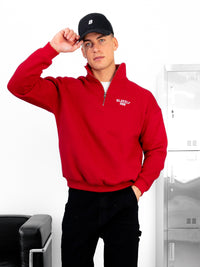 Miles Relaxed 1/4 Zip Jumper - Red