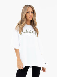 Varsity Ultra Oversized T-Shirt - White & Safari Green