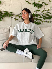 Varsity Oversized T-Shirt - Blanc chiné et vert foncé