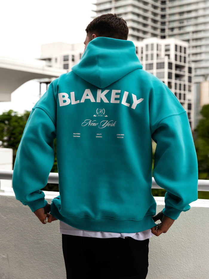 NY Crest Relaxed Hoodie - Aqua