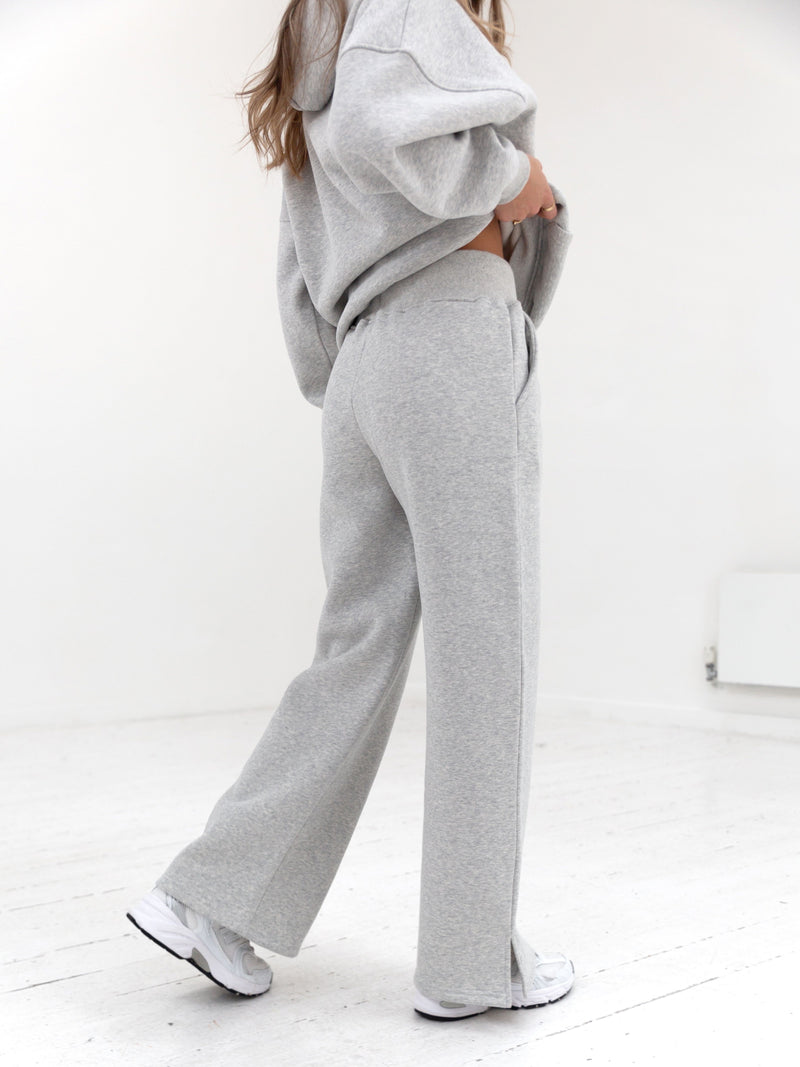 Varsity Wide Leg Sweatpants - Marl Grey