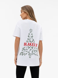 Christmas Print Oversized T-Shirt - White