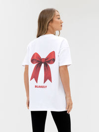Bow Print Oversized T-Shirt - White