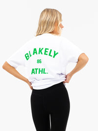 Hallie Oversized T-Shirt - White & Bold Green