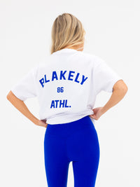 Hallie Oversized T-Shirt - White & Cobalt Blue