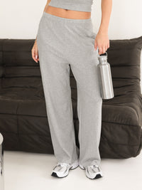Ayla Cotton Wide Leg Trousers - Gris chiné