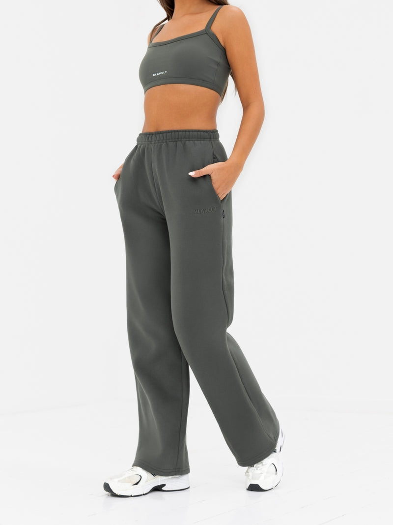 Kayla Wide Leg Sweatpants - Khakigrau