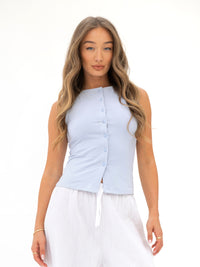 Lucia Button Up Top - Pale Blue