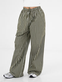 Kiara Stripe Trousers - Khaki Green