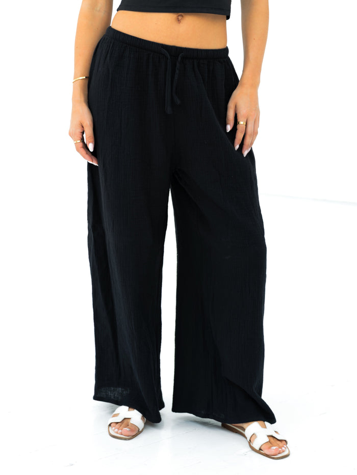 Mila Wide Leg Trousers - Schwarz