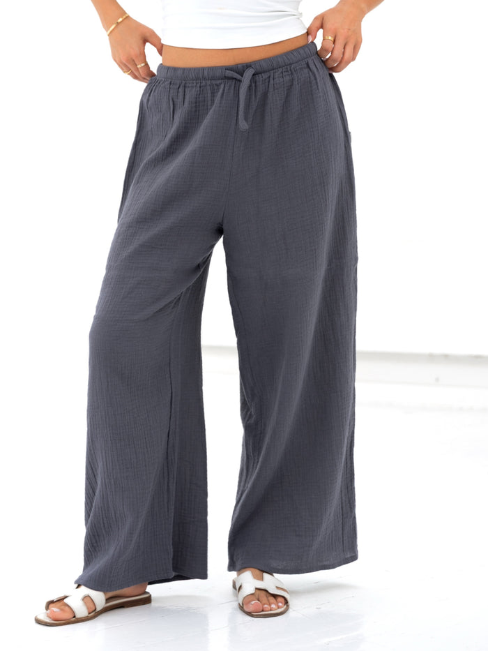 Mila Wide Leg Trousers - Holzkohle