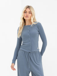 Ebony Button Up Cardigan - Staubiges Blau