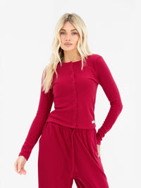 Ebony Button Up Cardigan - Tiefrot