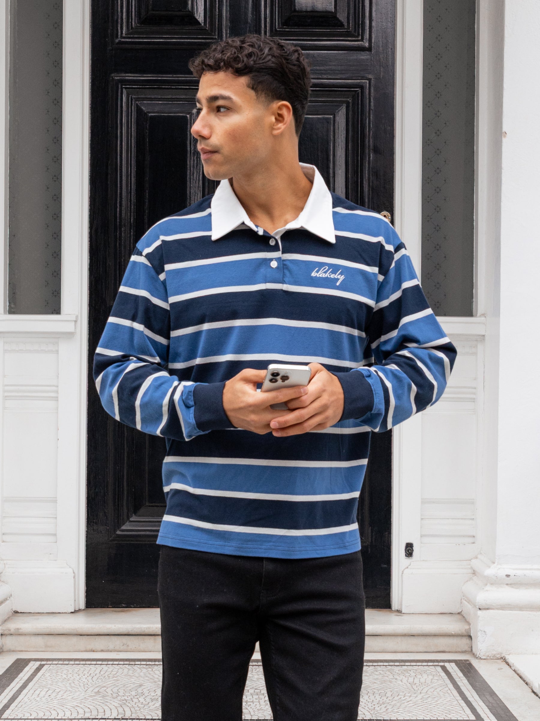 Buy Blakely Mens Blue Mix Stanley Stripe Rugby Shirt | Free