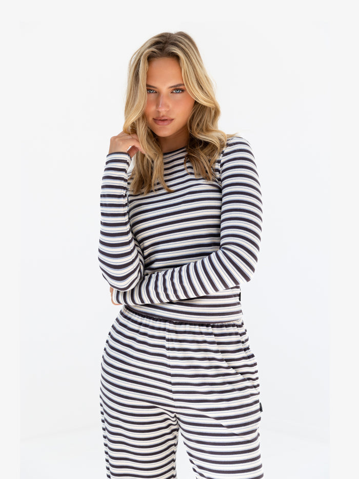 Sadie Stripe Top - Anthrazitfarbener Streifen