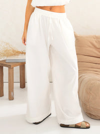 Kaia Wide Leg Poplin Trousers - Blanche