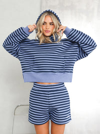 Evie Striped Hoodie - Blau