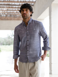 Conrad Long Sleeve Textured Shirt - Marine