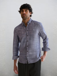 Conrad Long Sleeve Textured Shirt - Navy