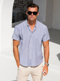 *UNRELEASED* 4405 Gestreept herenoverhemd met korte mouwen - marineblauw / wit