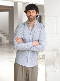 Conrad Long Sleeve Checked Shirt - Blanc et bleu
