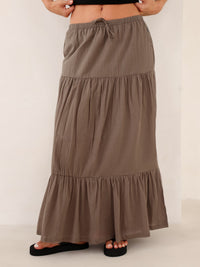 Ava Tiered Maxi Skirt - Warm Brown