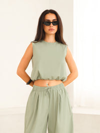 Kaia Bubble Hem Poplin Top - Pistache