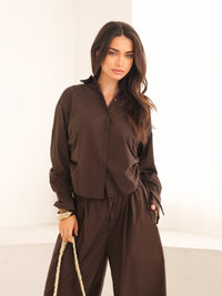 Kaia Oversized Poplin Shirt - Brun moka