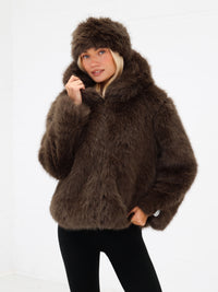 Gigi Faux Fur Hooded Coat - Dunkelbraun