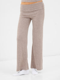 Melody Soft Knitted Fold Over Trousers - Marl Taupe