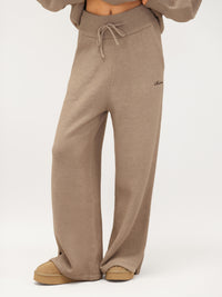 Knitted Wide Leg Sweatpants - Soft Brown