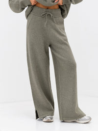 Knitted Wide Leg Sweatpants - Safarigrün