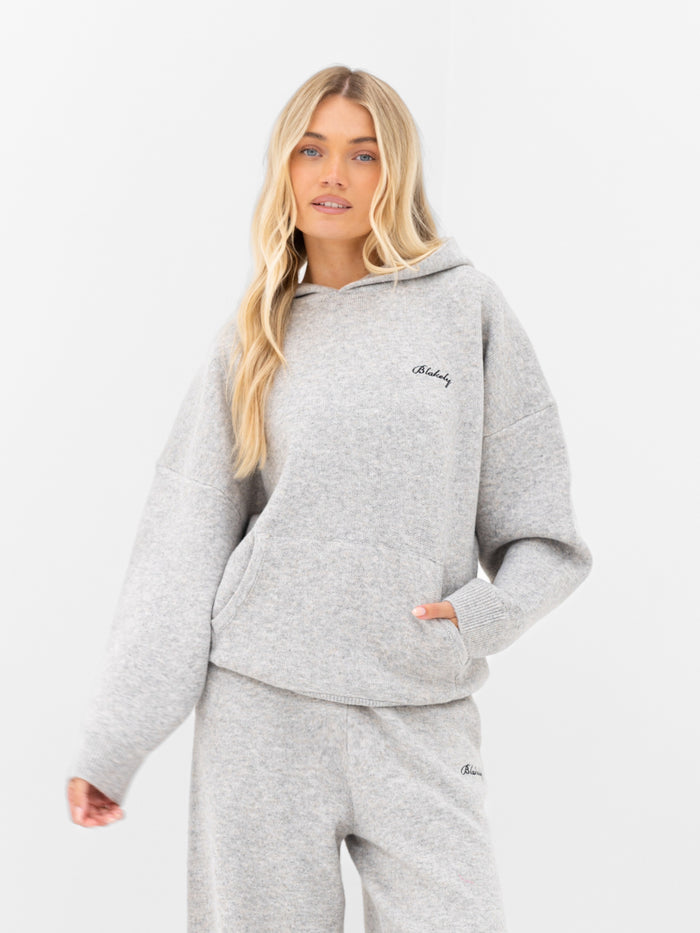 Oversized Knitted Hoodie - Mergelgrau