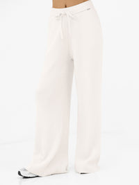 Zoey Ribbed Wide Leg Trousers - Cremefarben