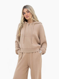 Zoey Ribbed 1/4 Zip Hoodie - Bräunen