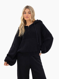 Zoey Ribbed 1/4 Zip Hoodie - Schwarz