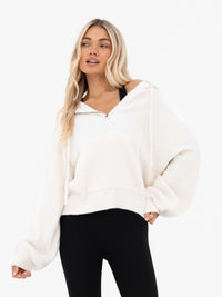 Zoey Ribbed 1/4 Zip Hoodie - Cremefarben