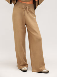 Layla Knitted Wide Leg Sweatpants -Caramel