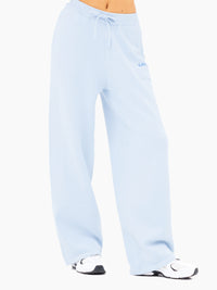 Varsity Knitted Wide Leg Sweatpants - Babyblau
