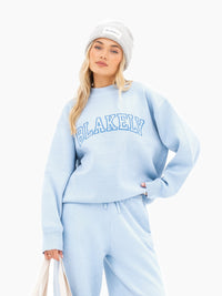 Varsity Oversized Knitted Jumper - Babyblau
