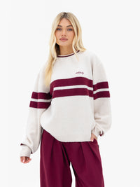 Mindy Stripe Knitted Jumper - Off White & Burgundy