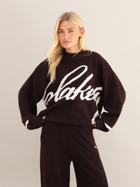 Margot Script Oversized Knitted Jumper - Dunkle Maulbeere
