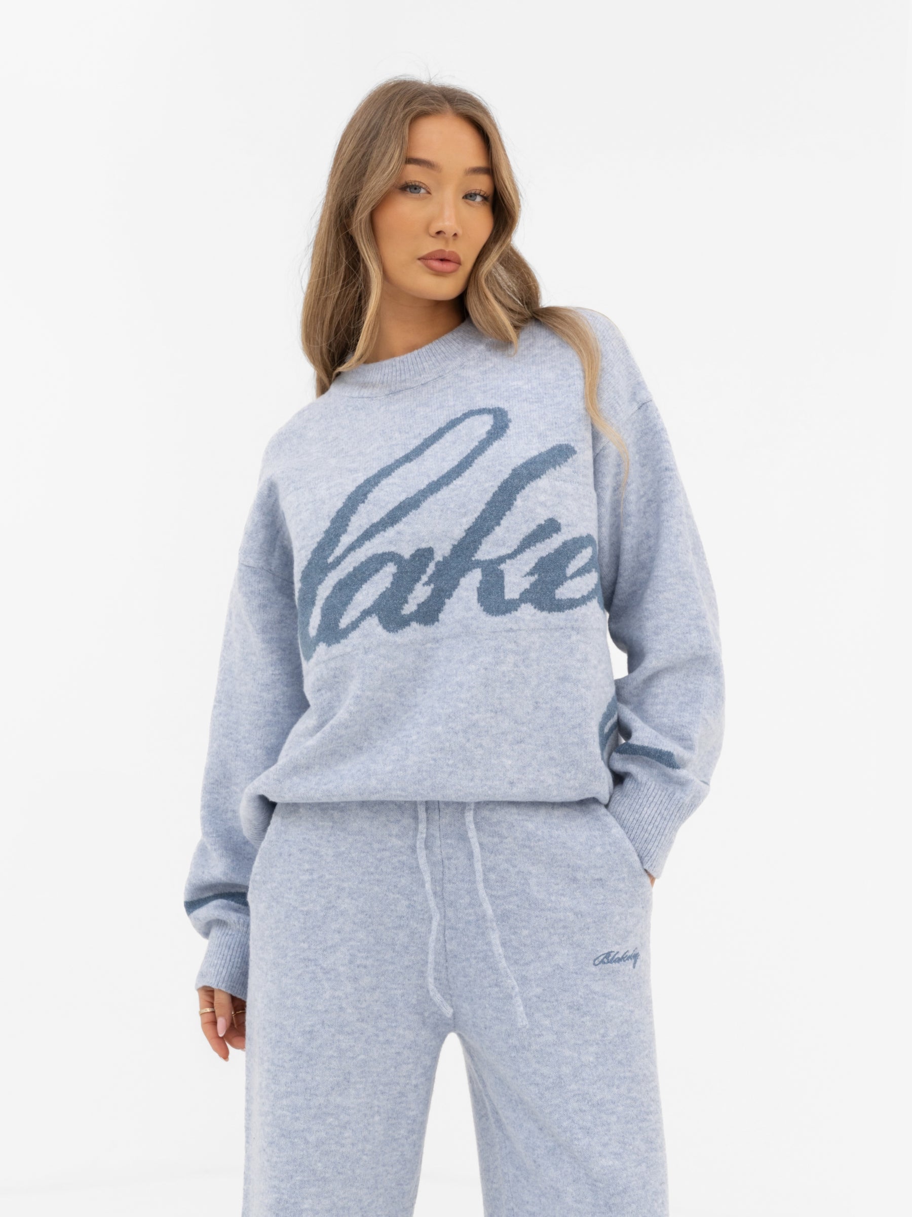 Buy Blakely Womens Icy Blue Margot Script Oversized Knitted Jumper | Free delivery on orders over 79€*