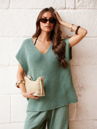 Mae Oversized Crochet Tank Top - Salbeigrün
