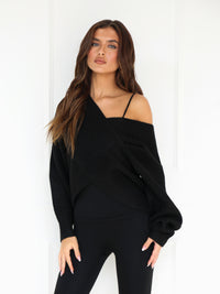 Enid Knitted Crossover Jumper - Noire