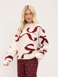 Bella Bow Knitted Jumper - Blanc cassé et rouge