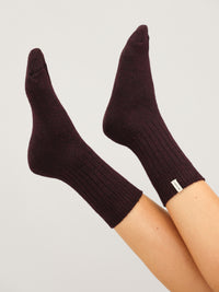 Label Knitted Socks - Dark Mulberry