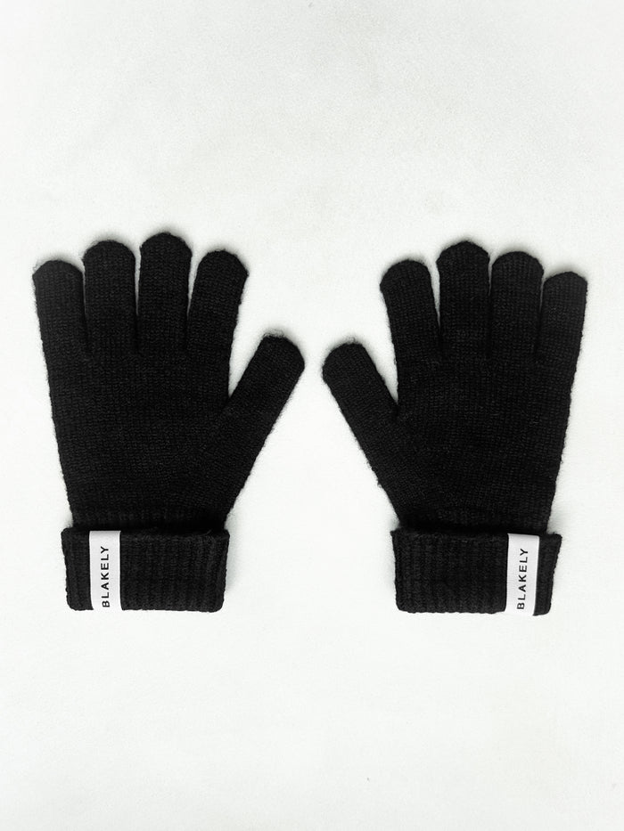 Label Knitted Gloves - Noire