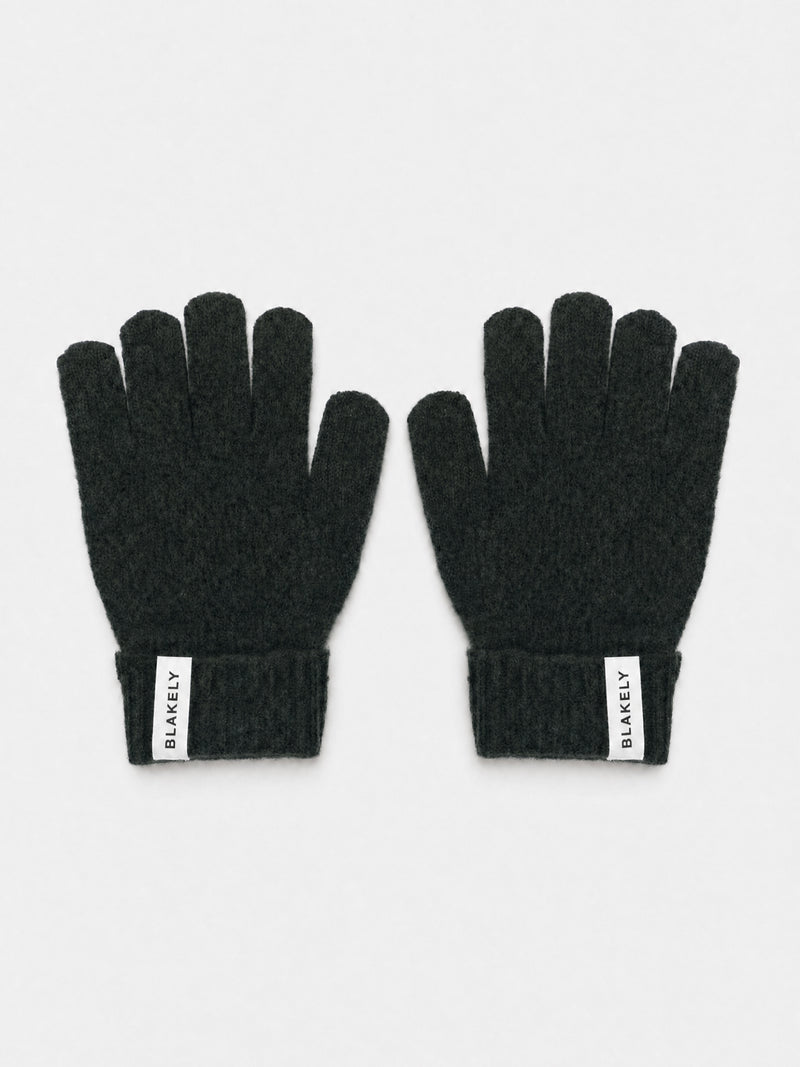 Label Knitted Gloves - Dunkelgrün